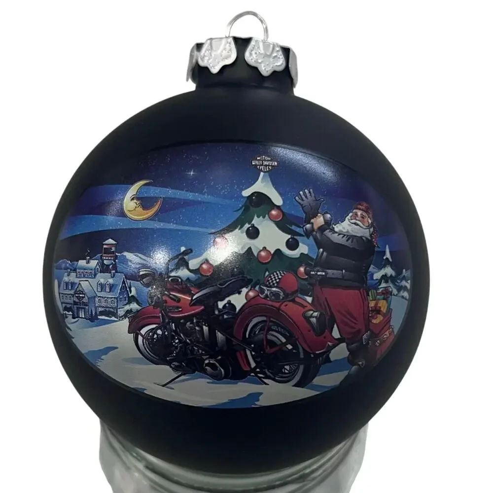 2010 Harley-Davidson Motorcycles Christmas Santa & Tree Glass Ball Ornament